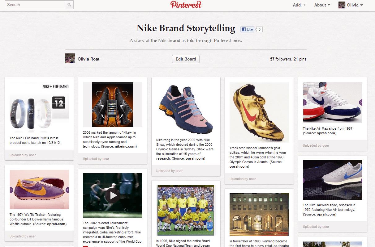 Nike Pinterest Board