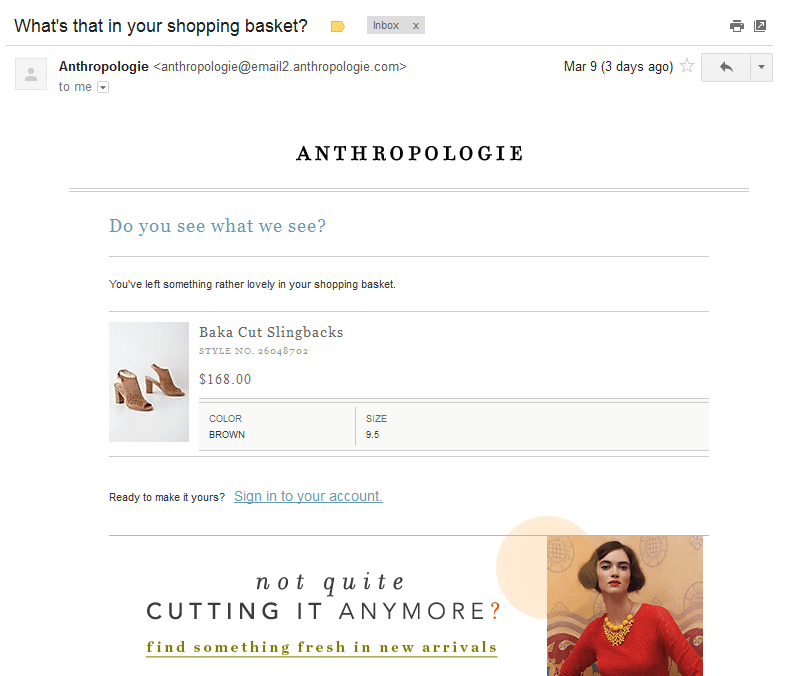 Anthropologie Email Shopping Basket