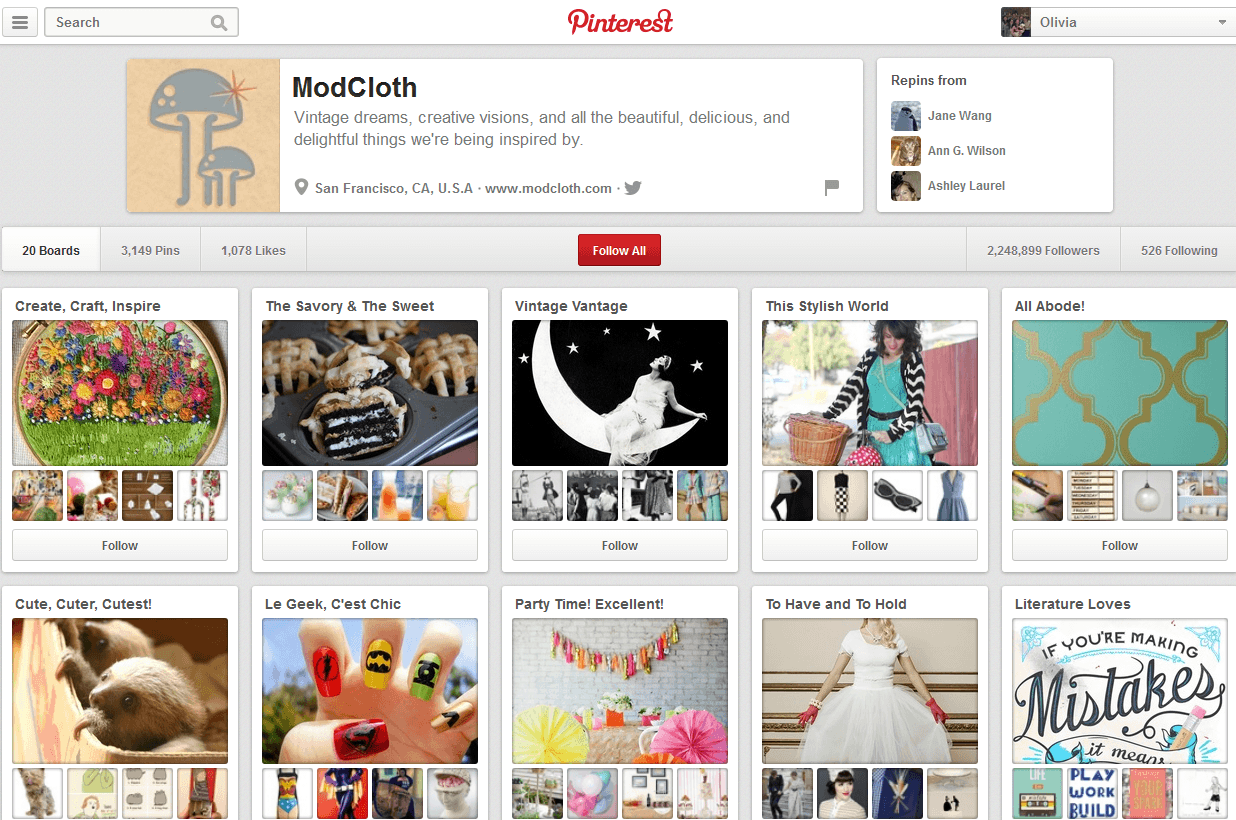 ModCloth Pinterest