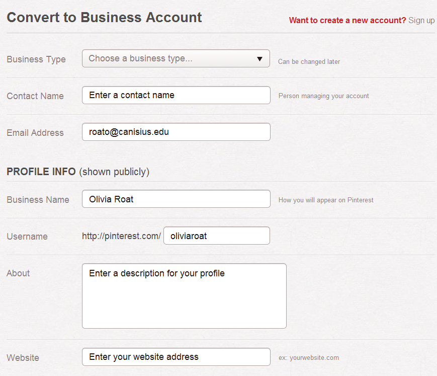 Pinterest Covert Business Account