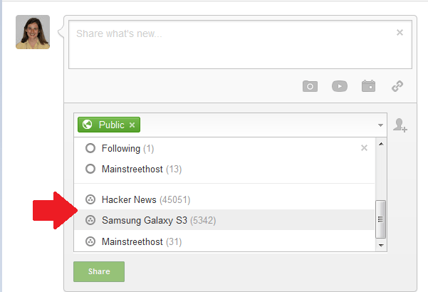 Google Plus Samsung Galaxy Share