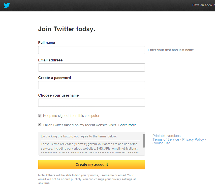 Sign Up For Twitter