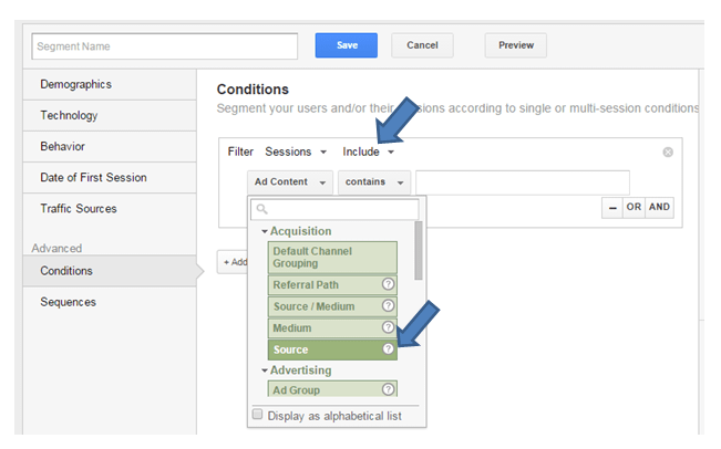 Google Analytics Conditions