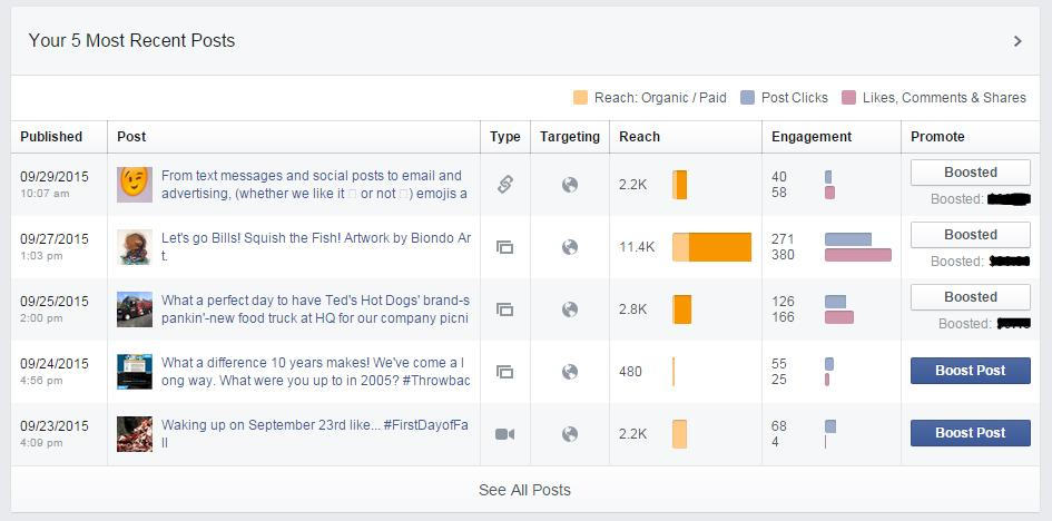 Facebook Insights Recent Posts