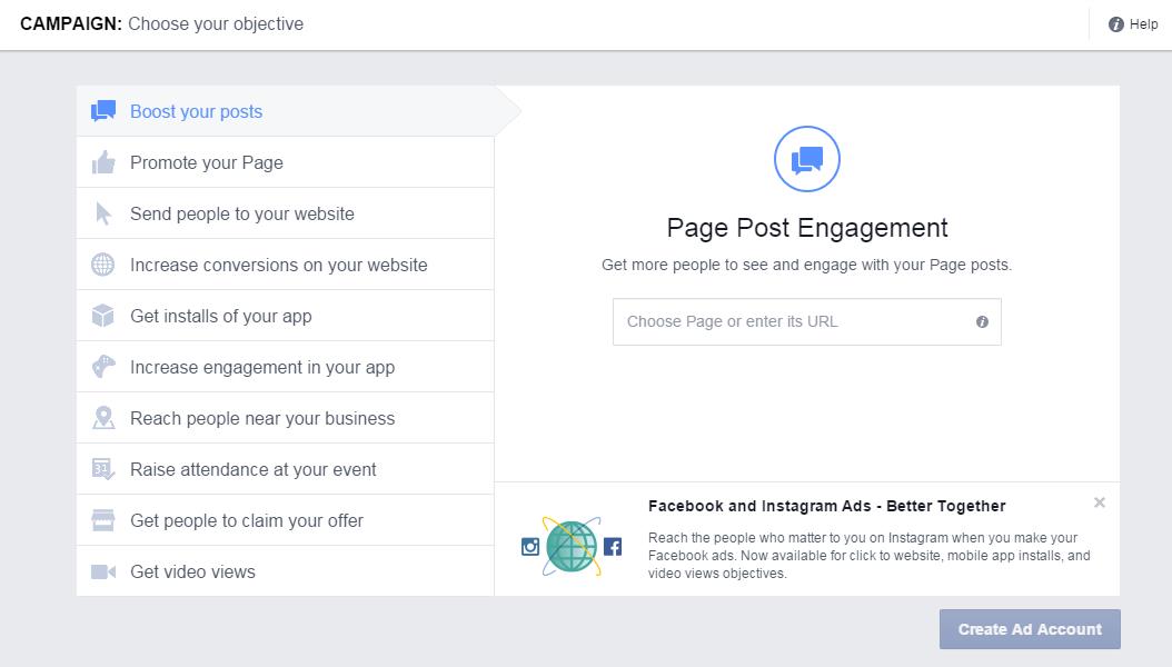 Facebook Ad Boosted Post Campaign Objective