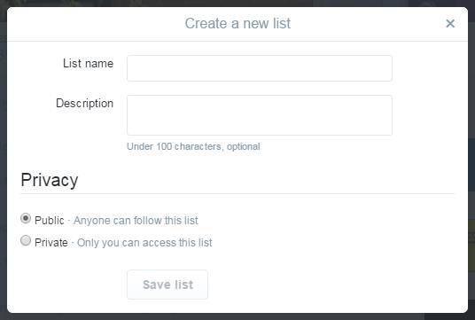 Twitter Lists Create New List