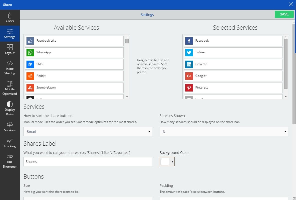 SumoMe Digital Tools Share Settings