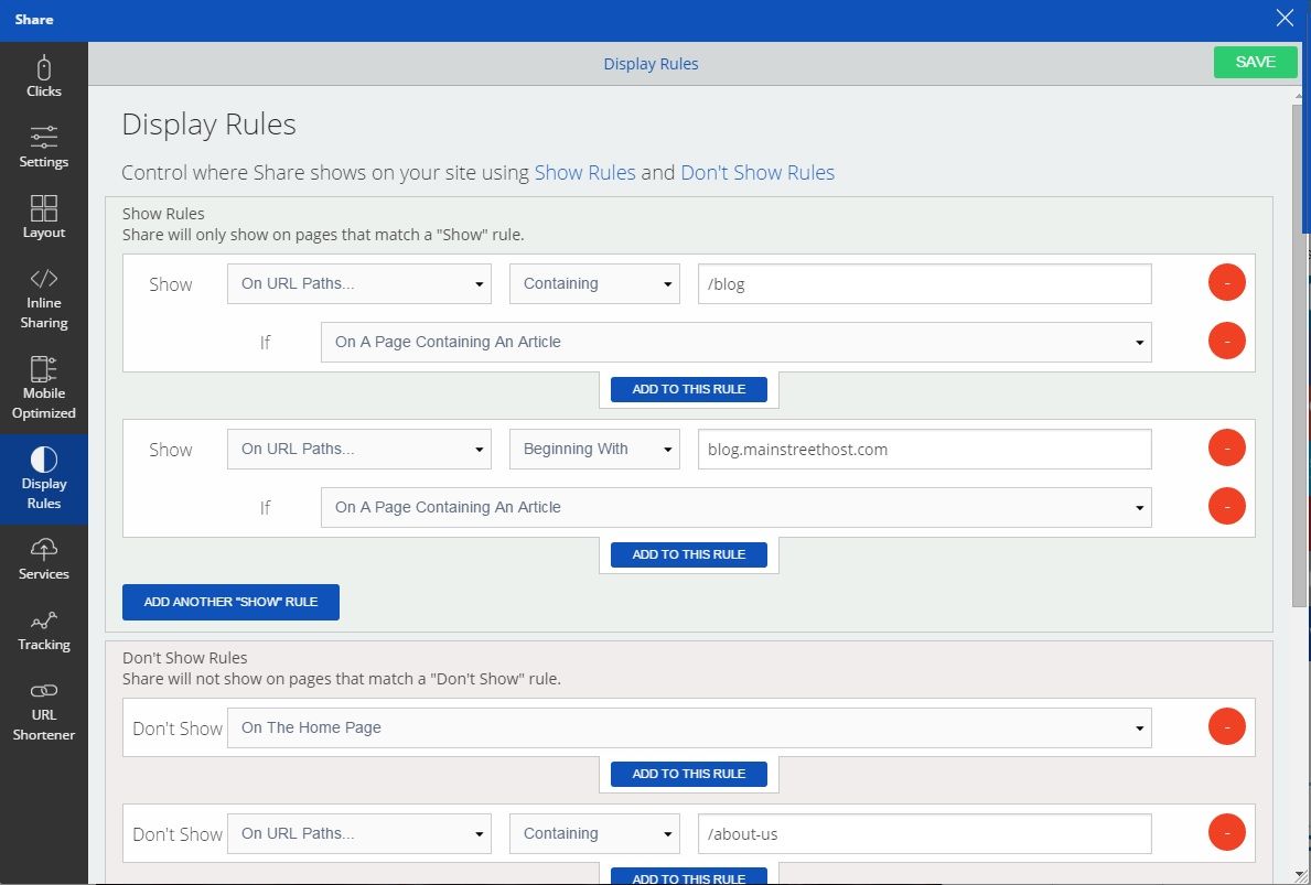 SumoMe Screenshot 8 - Display Rules