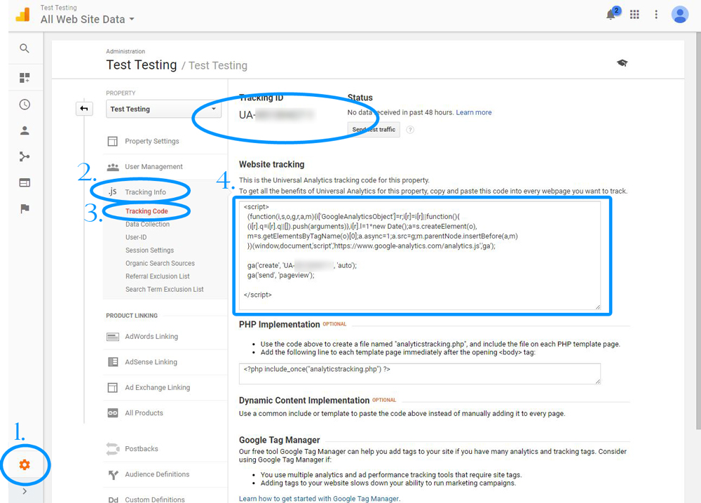Finding Your Tracking Code in Google Analytics