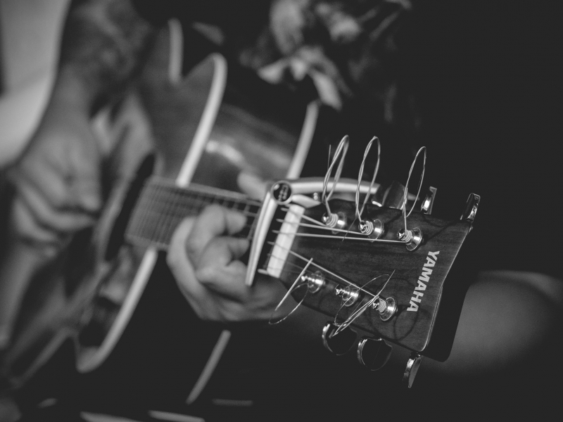 Black and White Close Up of Guitar