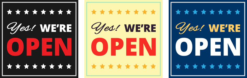 Free Yes! We're Open Social Media Graphics