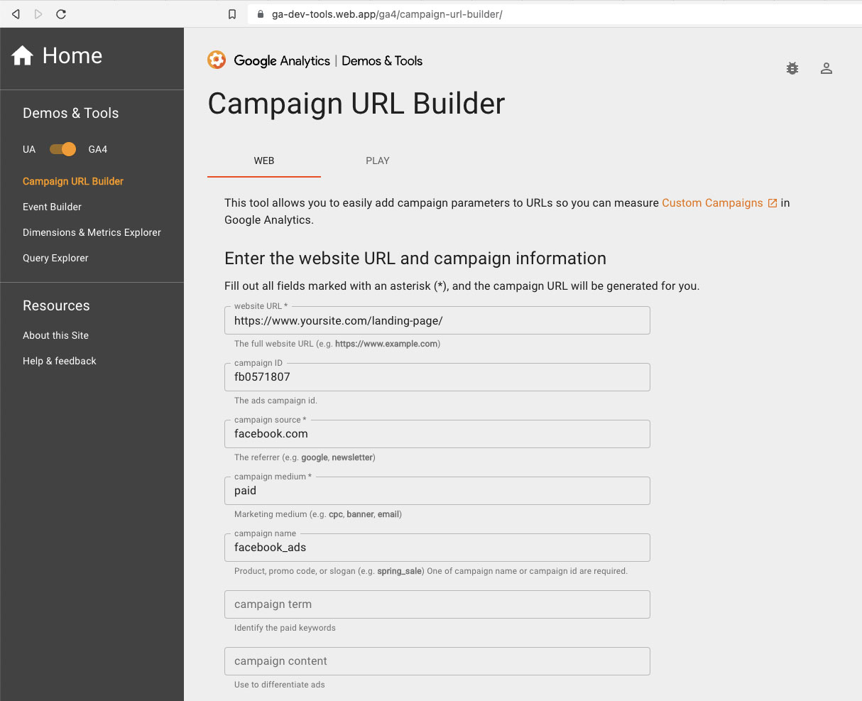 Google Analytics Campaign URL Builder